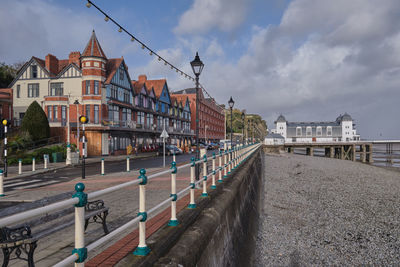 Penarth promenade, pier and pebbled beach.