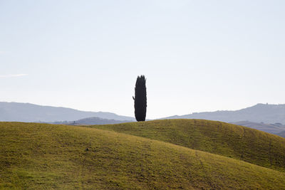 Built structure on field against clear sky