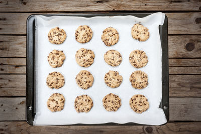 High angle view of cookies