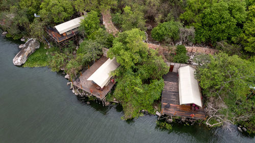 High angle view of buildings in city