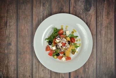 Directly above shot of salad in bowl on table