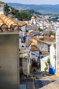 High angle view of buildings in city