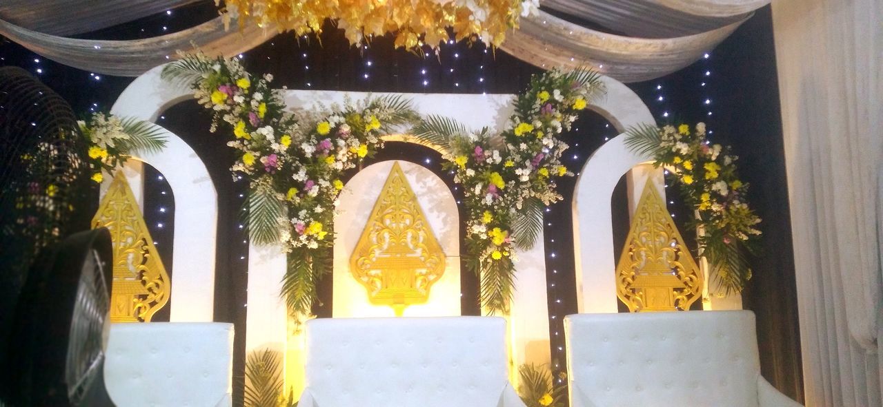 yellow, plant, celebration, decoration, no people, flower, indoors, wedding dress, event, flowering plant, ceremony, nature, gold, architecture, wedding, wealth, luxury, built structure, religion, floristry