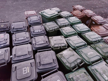 High angle view of seats in row