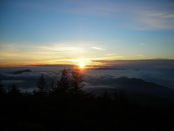 Scenic view of mountains against sky during sunset