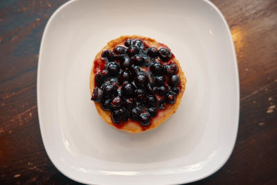 High angle view of dessert in plate on table