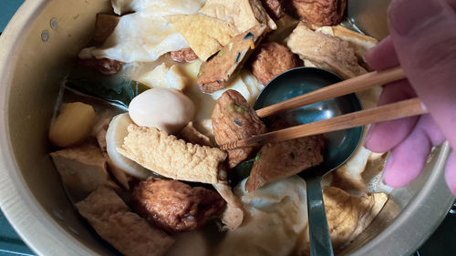 High angle view of food in bowl