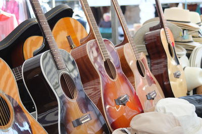 Close-up of guitars