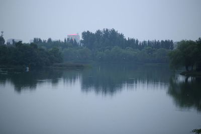 Scenic view of lake against clear sky