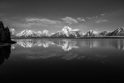 Scenic view of lake against sky at night