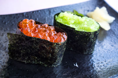 Close-up of sushi in plate