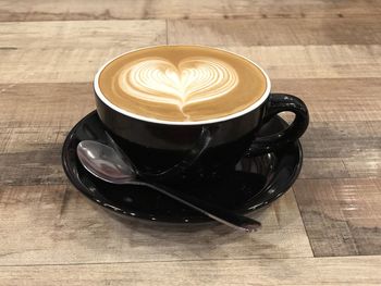 High angle view of coffee on table