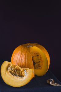 Close-up of pumpkin against black background