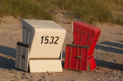 Hooded chairs on beach