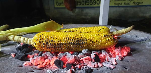 Close-up of bananas on barbecue grill