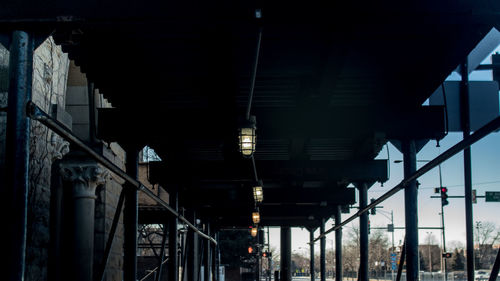 Illuminated bridge in city