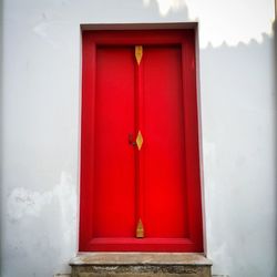 Close-up of closed red window