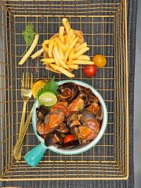 High angle view of food in container