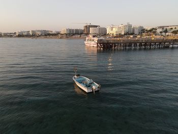 High angle view of sea against clear sky