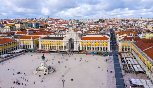 High angle view of buildings in city