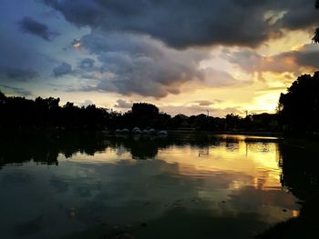 Scenic view of lake against sky during sunset