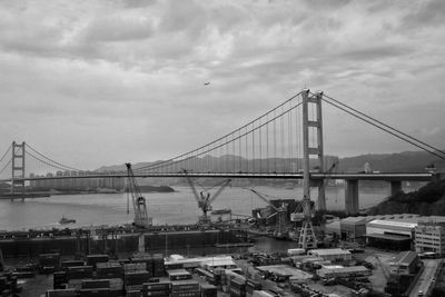 Suspension bridge over river