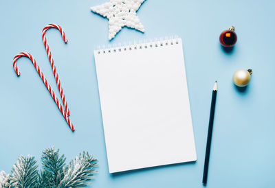 Directly above shot of christmas decorations on table