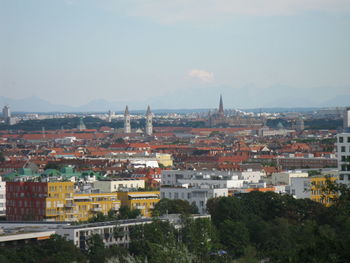 High angle view of buildings in city