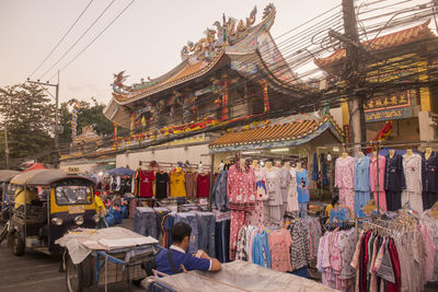 Panoramic view of market stall against sky