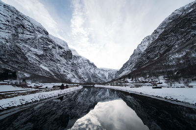 Panoramic view of snowcapped mountains against sky