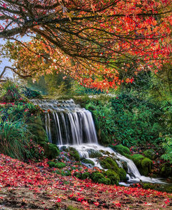 Scenic view of waterfall during autumn