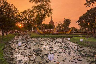 Panoramic view of temple against sky during sunset