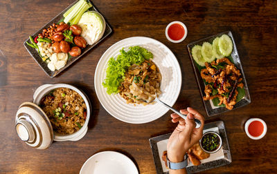 High angle view of food on table