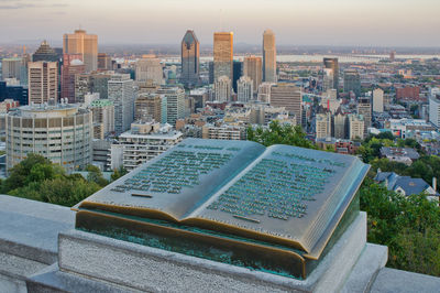 High angle view of buildings in city