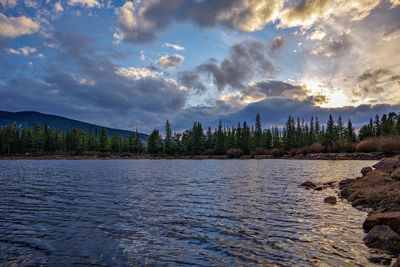 Scenic view of lake against sky during sunset