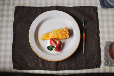 Directly above shot of breakfast served on table