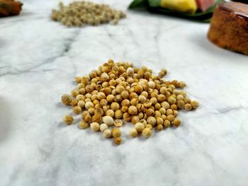High angle view of coriander on table