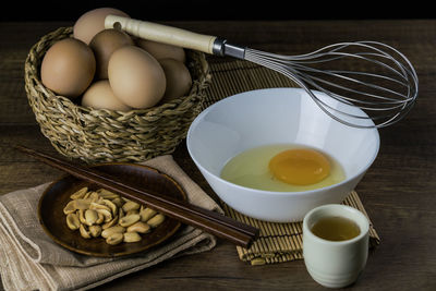 Close-up of eggs in bowl on table