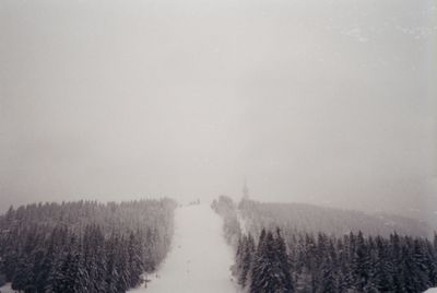 Scenic view of snow covered field against sky