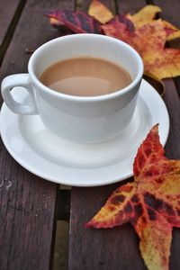 Close-up of coffee cup on table