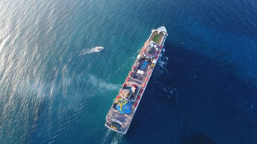 High angle view of ship in water