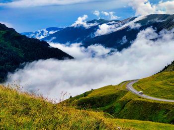 Scenic view of mountains against sky