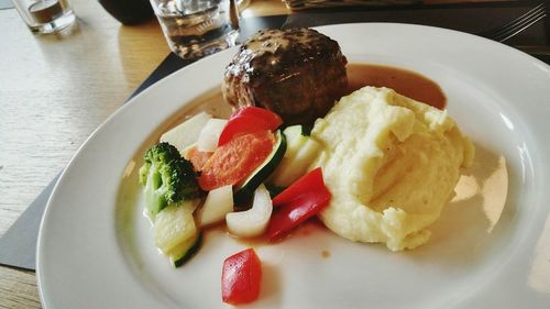 High angle view of breakfast served in plate