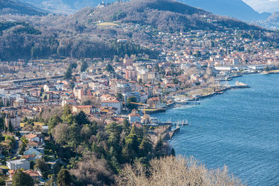 Aerial view of luino and the lake maggiore