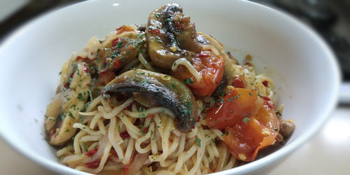 High angle view of meal served in bowl