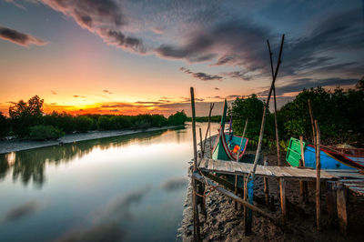 Scenic view of lake against sky during sunset