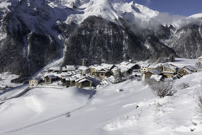 Scenic view of snowcapped mountains during winter