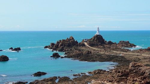 Scenic view of sea against blue sky