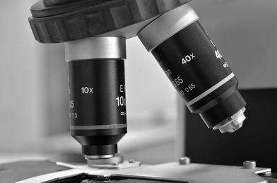 Close-up of microscope on table