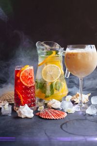 Ice cream in glass on table